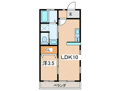 ラフール湘南(1LDK/2階)の間取り写真