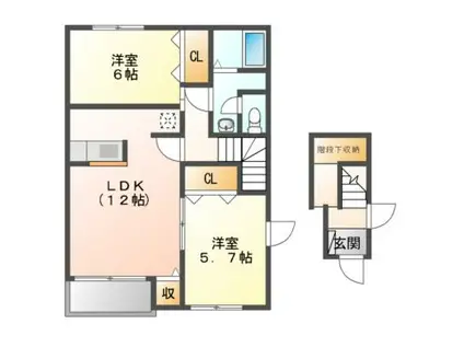 ポワールセゾンB(2LDK/2階)の間取り写真