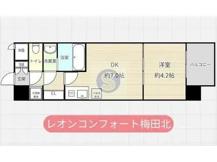 レオンコンフォート梅田北(1DK/4階)の間取り写真