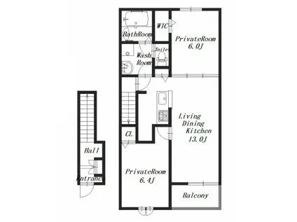 シエロガーデンかつらぎA(2LDK/2階)の間取り写真