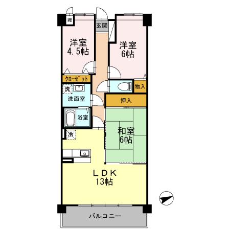 プラザハイツ二ツ屋 F棟(3LDK/2階)の間取り写真