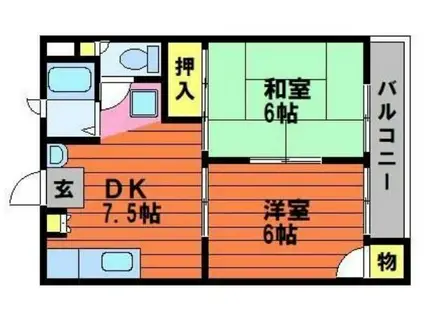 ハイツ高砂(2DK/2階)の間取り写真