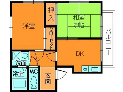 メゾンドール(2DK/2階)の間取り写真