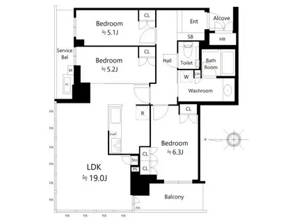 グランドメゾン新梅田タワー(3LDK/23階)の間取り写真