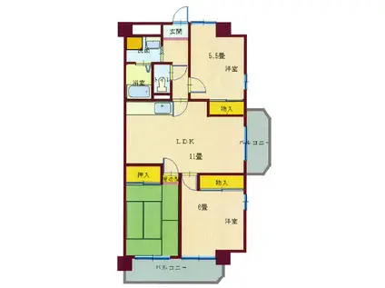 日生ロイヤルマンション上宗方(3LDK/9階)の間取り写真