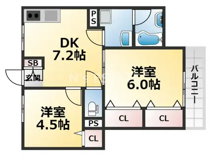 コートフジ(2DK/2階)の間取り写真