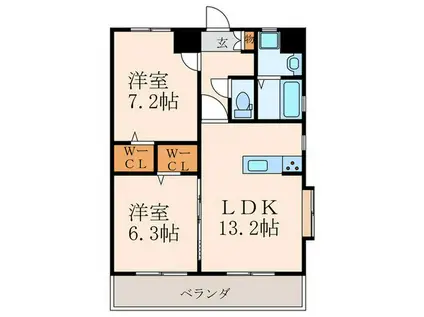 サンシャイン・プリンセス黒崎(2LDK/9階)の間取り写真