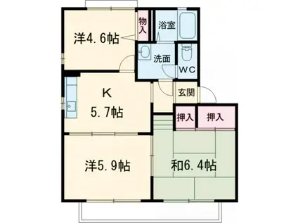 ガーデンタウン中小路B棟(3K/2階)の間取り写真