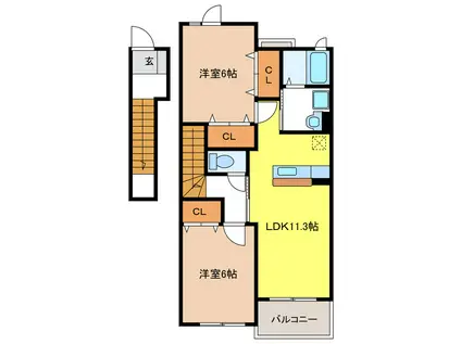 セレーノ III棟(2LDK/2階)の間取り写真