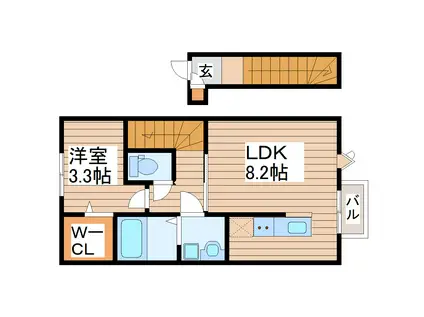 ESCONDITE卸町I(1LDK/2階)の間取り写真