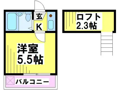 グリーンパレスつつじヶ丘(1K/2階)の間取り写真
