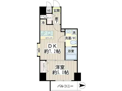 コルティーレ武蔵小杉(1DK/6階)の間取り写真