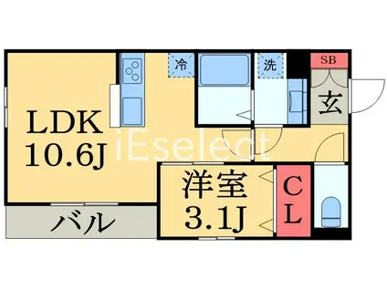 パークサイド新検見(1LDK/2階)の間取り写真