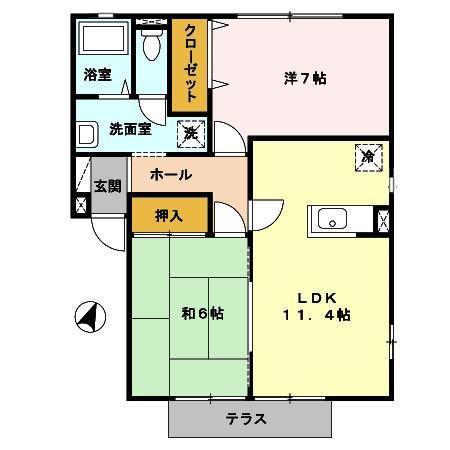 ヴューコスモB(2LDK/1階)の間取り写真