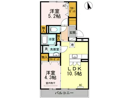 コーポラスヤナセV(2LDK/2階)の間取り写真