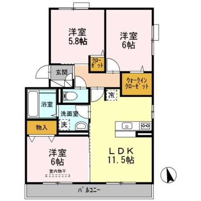 D-ROOM WOOD BELL(3LDK/1階)の間取り写真