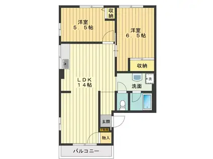 シティハイムシェモア(2LDK/2階)の間取り写真