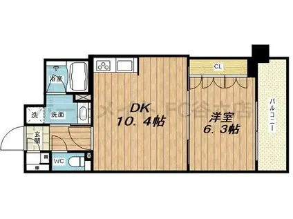 アクシオ梅田東(1LDK/4階)の間取り写真