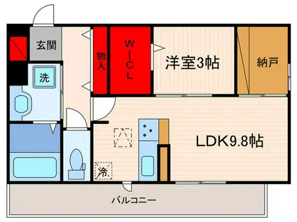 マルベリー瓜生II(1LDK/2階)の間取り写真