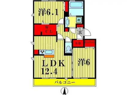 リヴェール南流山D(2LDK/3階)の間取り写真
