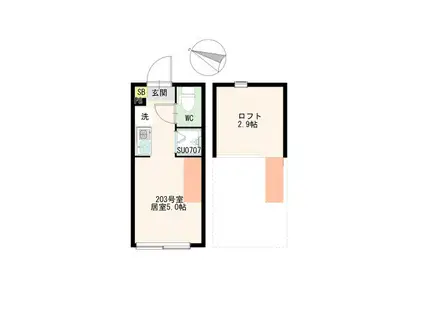 パレス初台(ワンルーム/2階)の間取り写真