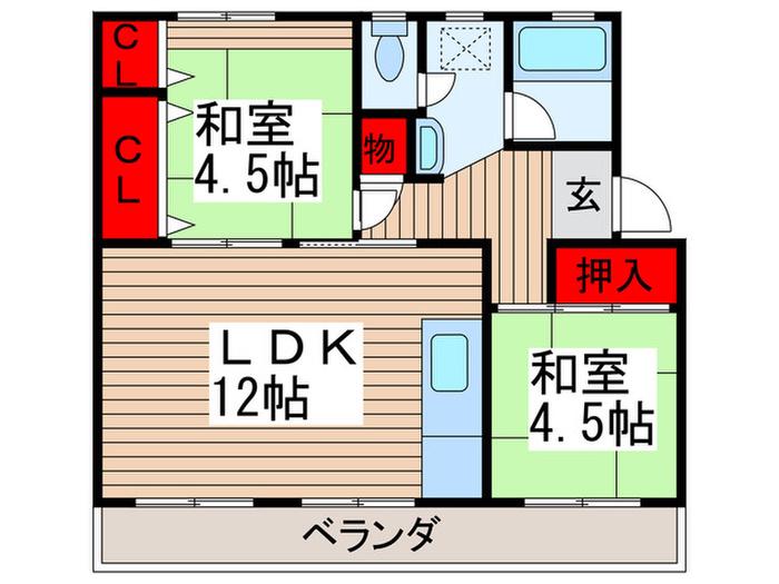 根貝戸団地2号棟(2LDK/3階)の間取り写真