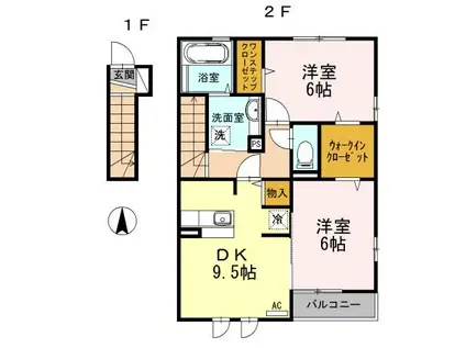 エクセレント宮前 B(2DK/2階)の間取り写真