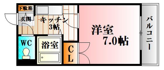 第二山口ビル(1K/3階)の間取り写真