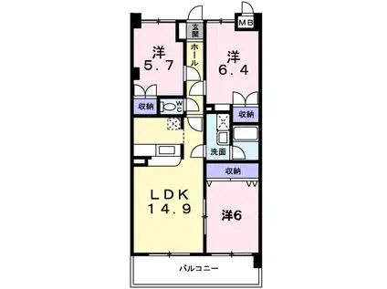 ヒルサイドベン(3LDK/6階)の間取り写真