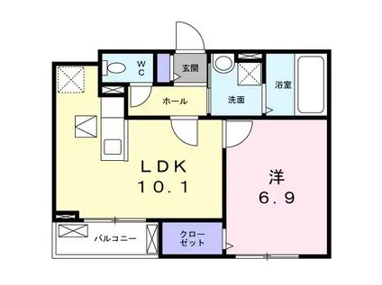 ハイツ若草(1LDK/1階)の間取り写真