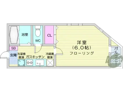 スカイヒルズ川内(1K/3階)の間取り写真