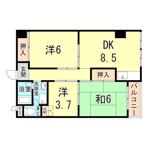 第三岩井ハイツ(3DK/1階)の間取り写真