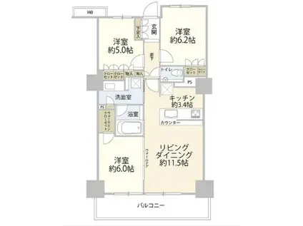 プライムパークス品川シーサイド ザ・タワー(3LDK/24階)の間取り写真