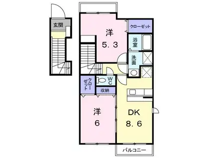 プランタンフルールA(2DK/2階)の間取り写真