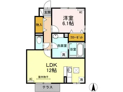 エスポアール・タカムラⅢ A棟(1LDK/1階)の間取り写真