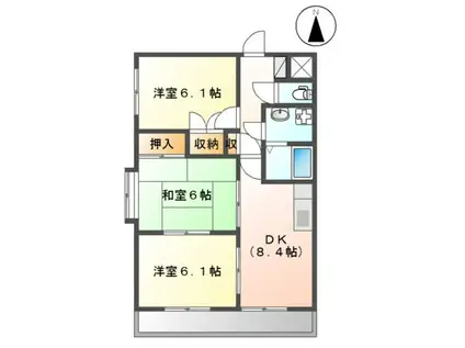 サニープレイスII(3DK/2階)の間取り写真