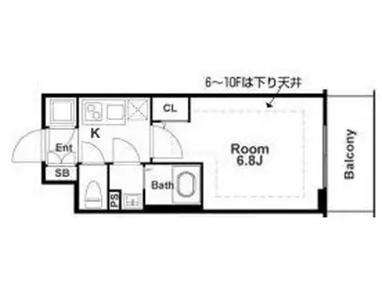 エスリード大阪城南グランデュクス(1K/6階)の間取り写真