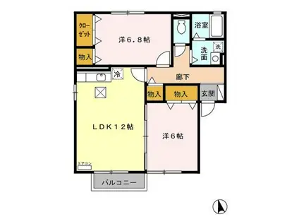 アスピラシオンB(2LDK/1階)の間取り写真