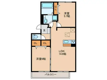 カーサコモド(2LDK/1階)の間取り写真
