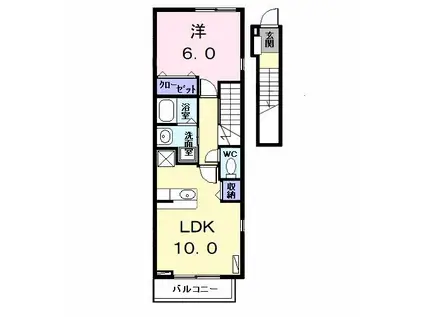 クレメント花塚(1LDK/2階)の間取り写真