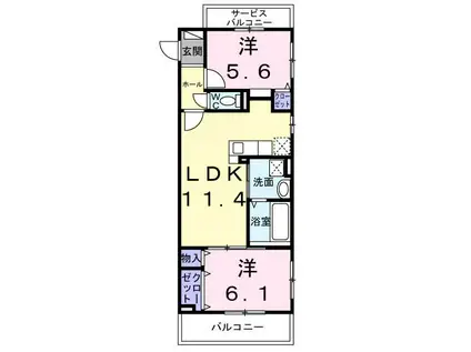 HILL COURT 水無瀬(2LDK/2階)の間取り写真