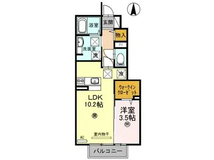 ディアフラットユング(1LDK/1階)の間取り写真