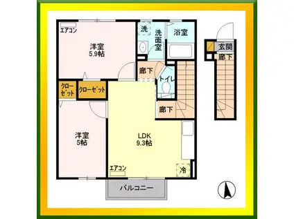 ハーモニー(2LDK/2階)の間取り写真