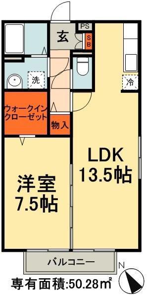 グリーンコート貝塚3号館(1LDK/2階)の間取り写真