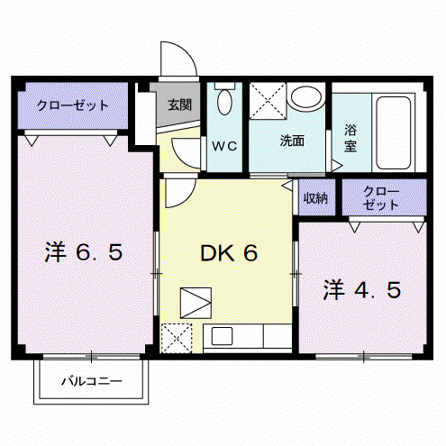 フィオーレ長行西(2DK/1階)の間取り写真