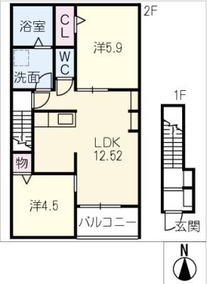 AFC RESIDENCE 豊川伊奈(2LDK/2階)の間取り写真