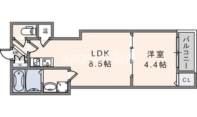 GRANDIR河内花園(1LDK/2階)の間取り写真