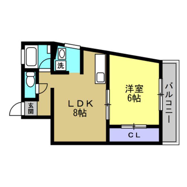ウスヰマンション(1LDK/3階)の間取り写真