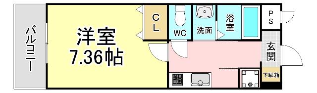 プランドール九工大前(1K/1階)の間取り写真