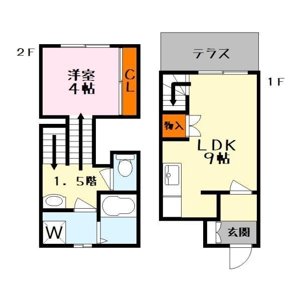 メゾネットYS(1DK/1階)の間取り写真